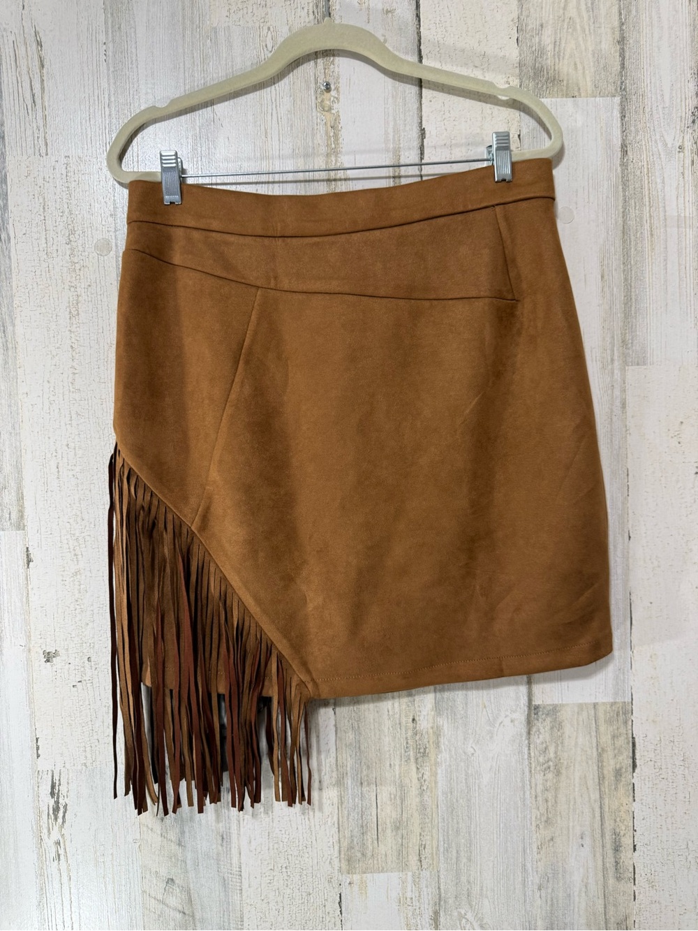 Fringe Faux Brown Tan Suede Mini Skirt - Picture 5 of 11